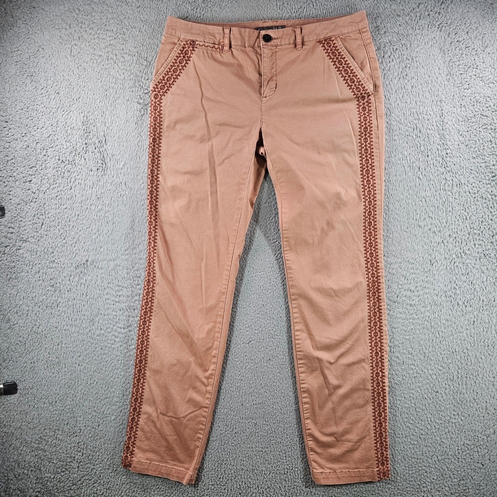 Garnet Hill Womens 6 Pink Embroidered Side Stripe Chino Straight Leg Pants Mauve